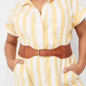 Lane Bryant Cognac Faux-Leather Accordian Stretch Gold Buckle Plus Belt 22/24